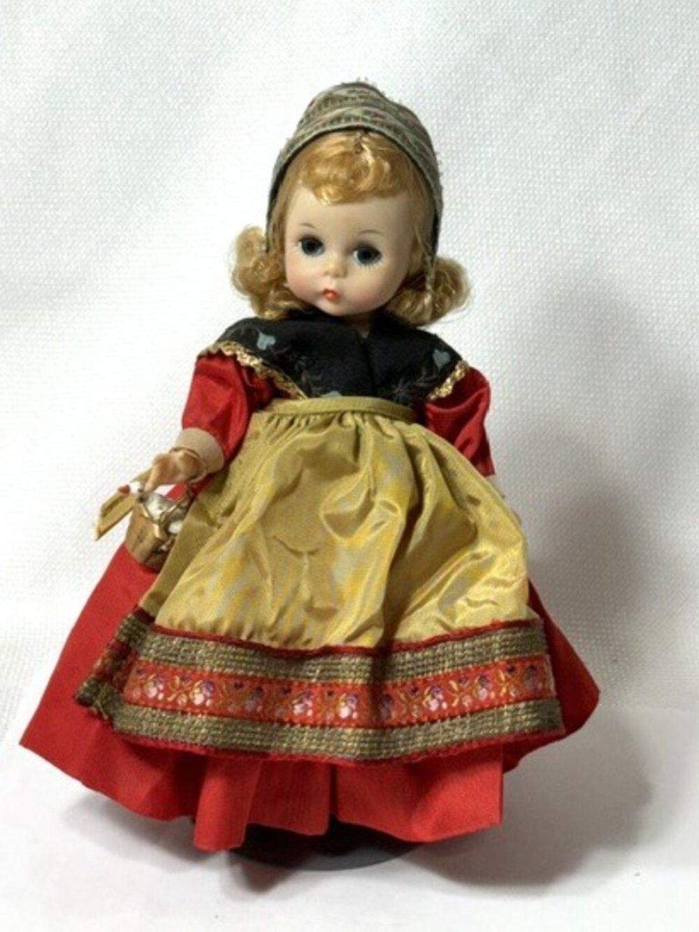 Madame Alexander restrung 8" bent knee Sweden doll with stand